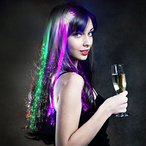 Wiekose LED Flashing Fiber Optic Hair Accessories - Multicolor Changing Barrettes for Party, Dancing, and Braiding (10 Pieces)