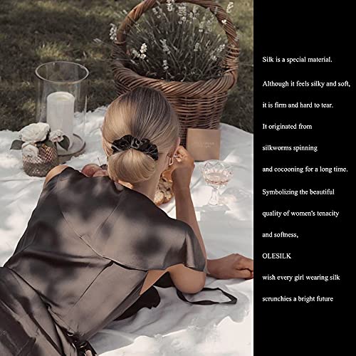 OLESILK 100% Mulberry Silk-Scrunchies for Hair Sleep, Women Grils Silk Hair Ties for Frizz & Breakage Curly Hair, No Damage, Elastics Ponytail Holder, 3 Pack