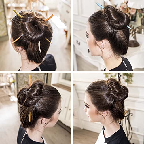 RC ROCHE ORNAMENT 12 Pcs Womens Hair Curved Spiral Chignon Bun Maker Updo Décor Beauty Fashion Accessories Hairpin Shawl Pin Pick Fork Chopstick Stick, Medium Black