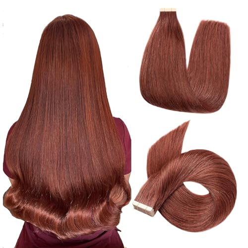 ShowJarlly Hair Extensions Real Human Hair Tape In 20pcs 18 Inches Human Hair Tape Ins Invisible Seamless Tape In Human Hair Extensions Skin Weft for White Women Chestnut Brown (2#) 40g