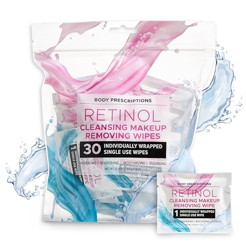 Body Prescription Makeup Cleansing Wipes - Gentle and Effective Face Wipes, 30 Count Individually Wrapped (Pack of 1), Retinol Makeup Wipes