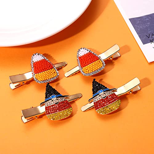 4PCS Halloween Hair Clips for Women Cute Pumpkin BOO Candy Corn Duckbill Hairpins Horror Spooky Ghost Witch Hat Pot Alligator Metal Clips Halloween Costume Party Hair Accessory