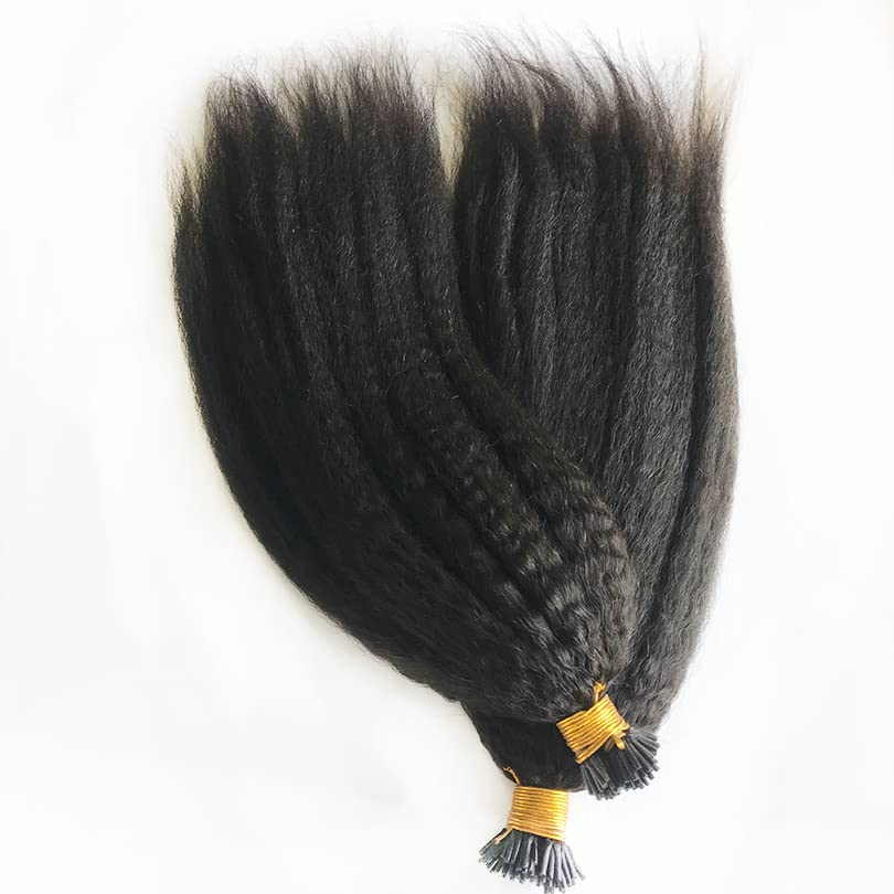 Brazilian Kinky Straight I Tip Hair Extension Pure Colored Human Hair Pre Bonded Hair Extensions 1g/s 100Strand I Tip Microlink Hair For Women (24inch, Natural color)