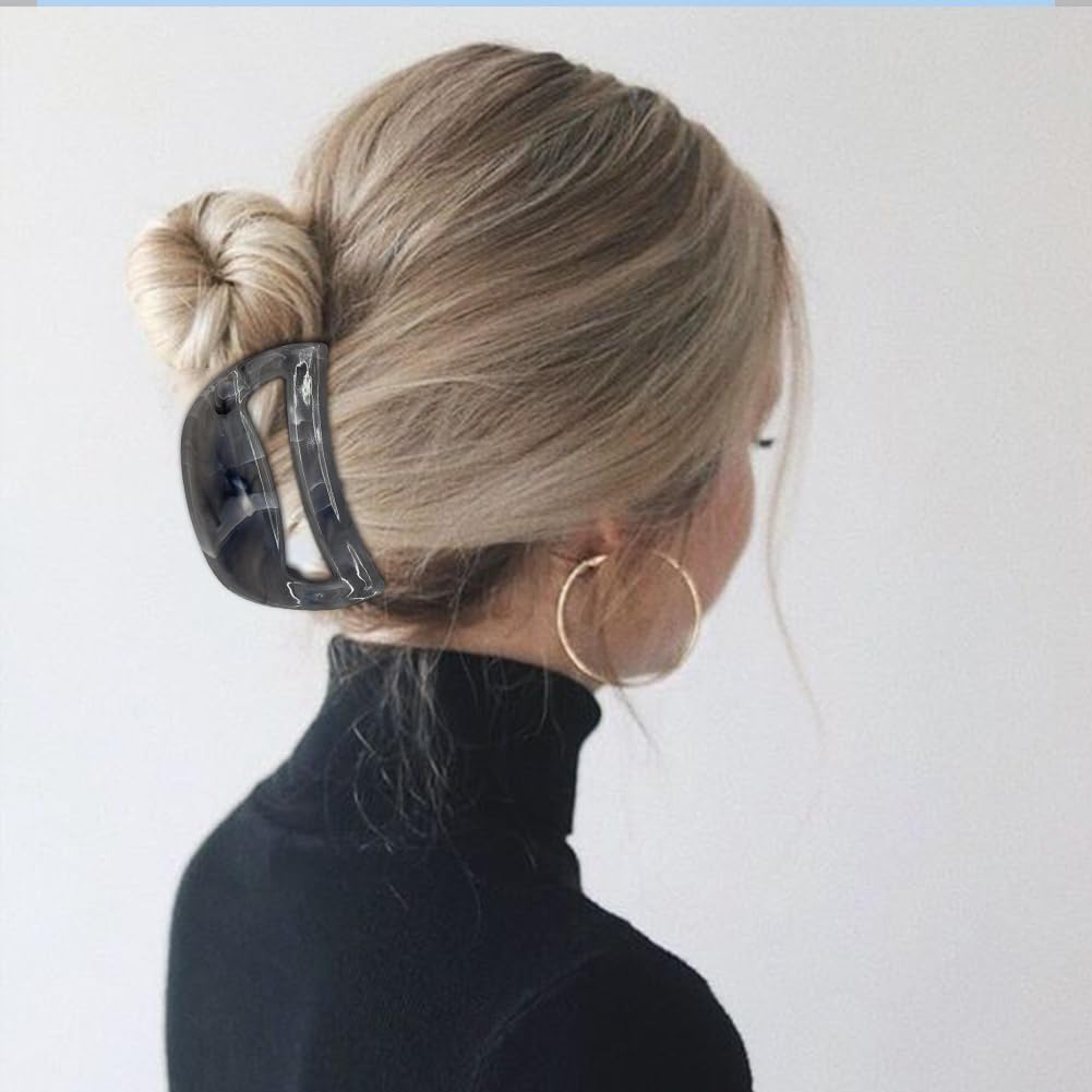 Women's Large Non-Slip Metal Hair Clips, 6Pcs Sparkly Flower and Mermaid Jaw Clips for Strong Hold (Grey-5pcs)