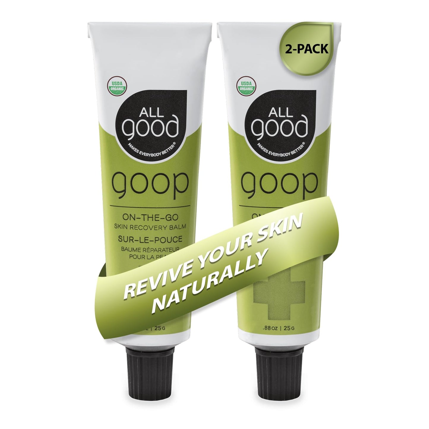 All Good Goop on the Go - Chafing Cream, Dry Skin Salve, Cracking Lip Moisturizer - Soothes, Hydrates & Calms - Travel Size Recovery Balm 1oz (2-pack)