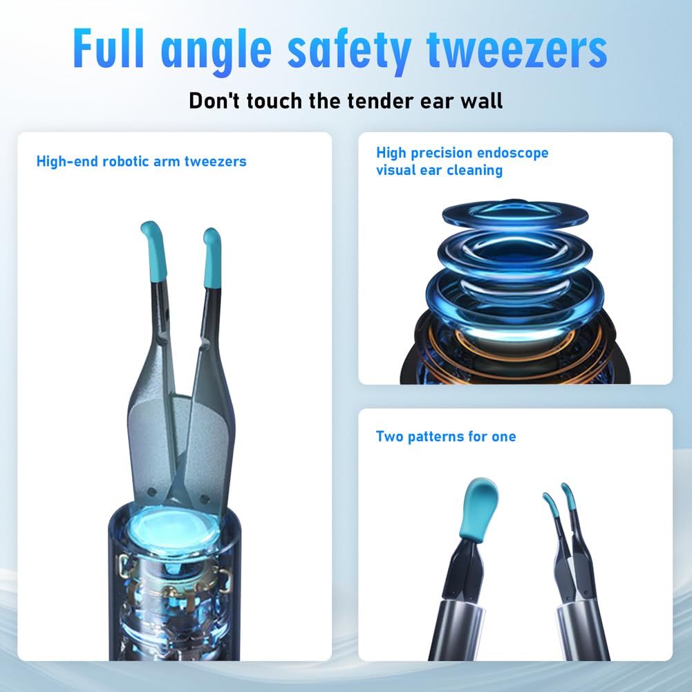 Note5 Ear Wax Tweezers with Camera, Ear Cleaner Camera Otoscope Camera with Light, Real-time Remote Video with Ear Pick & Tweezers, 6 Earwax Removal Kit 12 Spoons Ear Cleaning Set for Whole Family