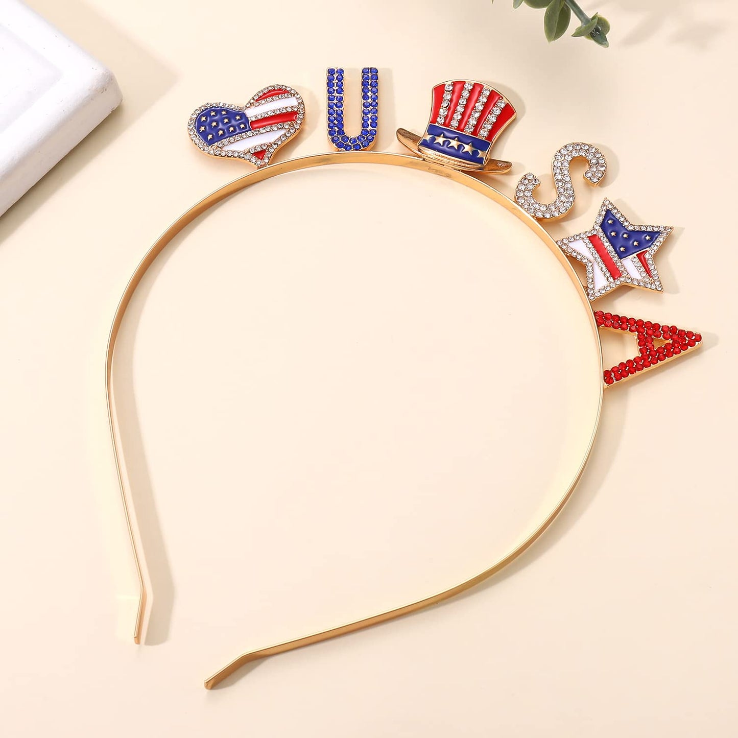 NVENF 4th of July Patriotic Headband Rhinestone American Flag Star Hairband for Women Independence Day Costume Party Headwear