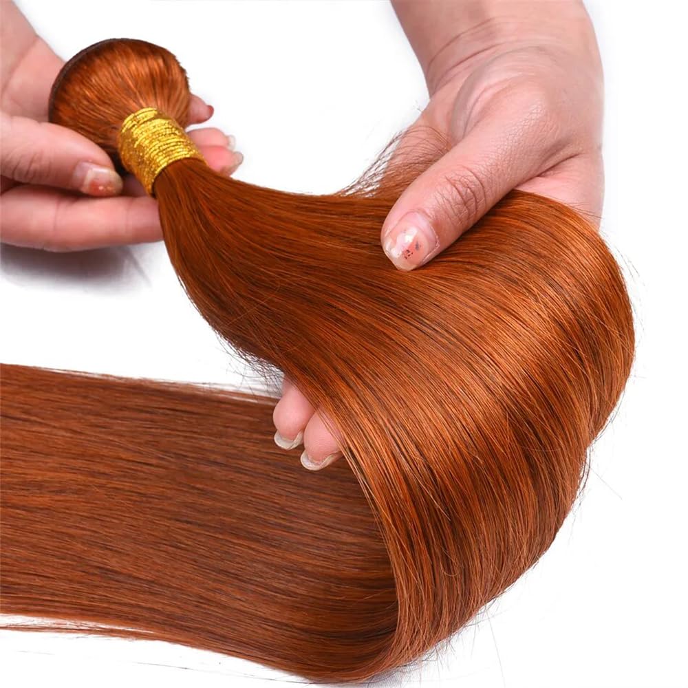 Orange Straight Bundles Human Hair Color 350 Straight Bundles Double Weft Brazilian Human Hair Ginger Orange Straight Bundles Weave Extensions Bundles for Black Woman (24 26 28 inch,3 Bundles)