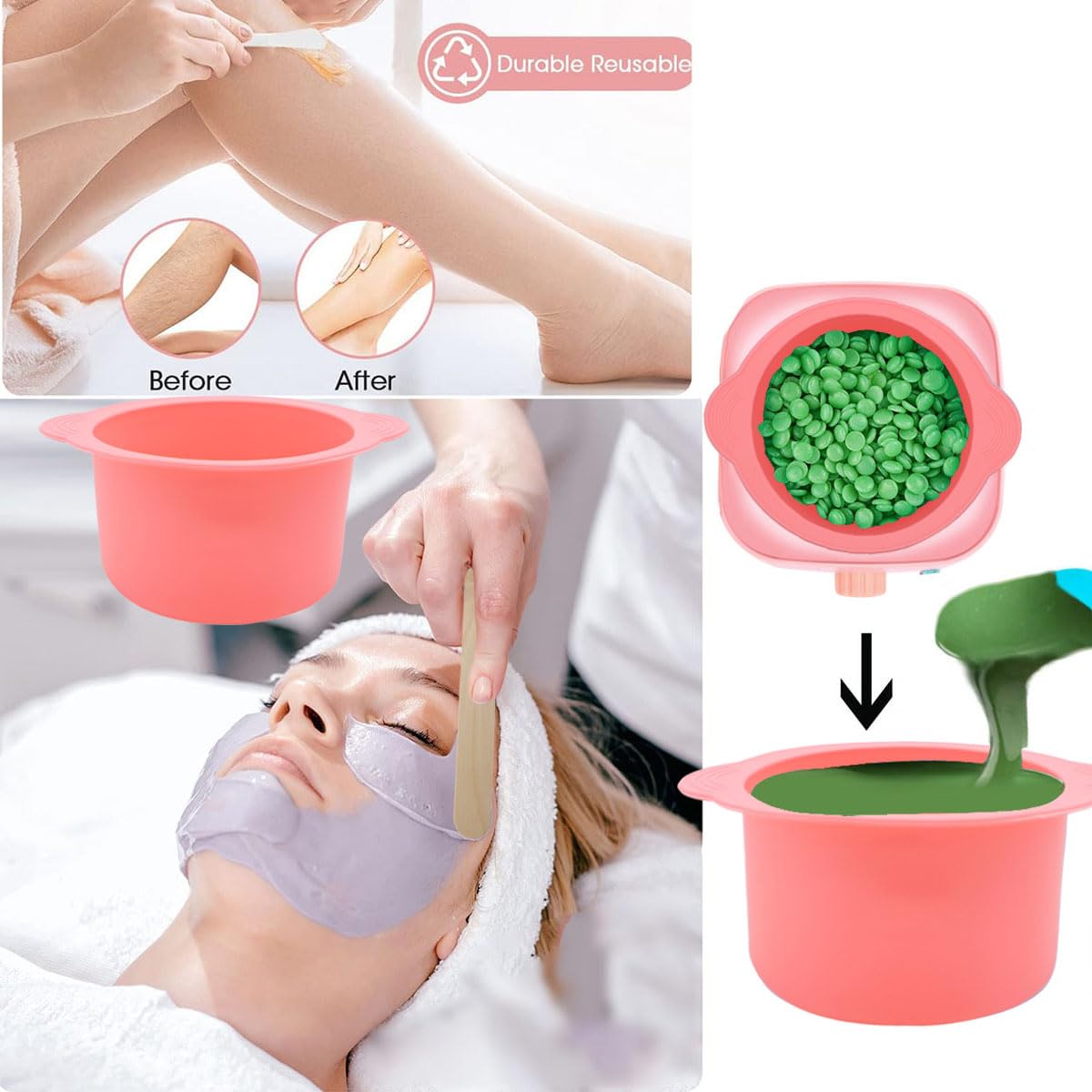 2 Pcs Silicone Wax Warmer Liner & 50 Pcs Waxing Sticks Body Hair Removal Sticks Applicator Easy to Clean Non-Stick Wax Pot Silicone Bowl Replacement…