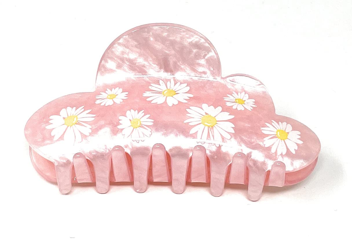 Super Chic Durable Claw Clips for Thin Medium Hair Hold - Styling Non Slip Updo - Accessories for Girls Women - Perfect for Curly or Straight (Pink Daisy)