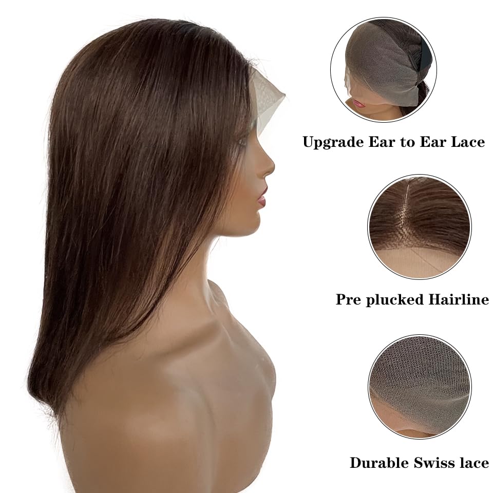 Brown Bob Lace Front Wigs Human Hair for Women 13x4 HD Lace Frontal Straight Bob #4 Medium Brown Middle Part Bob Wig 12 Inch Lace Front Human Hair Pre Plucked Hairline with Baby Hair Brazilian Bob Wig