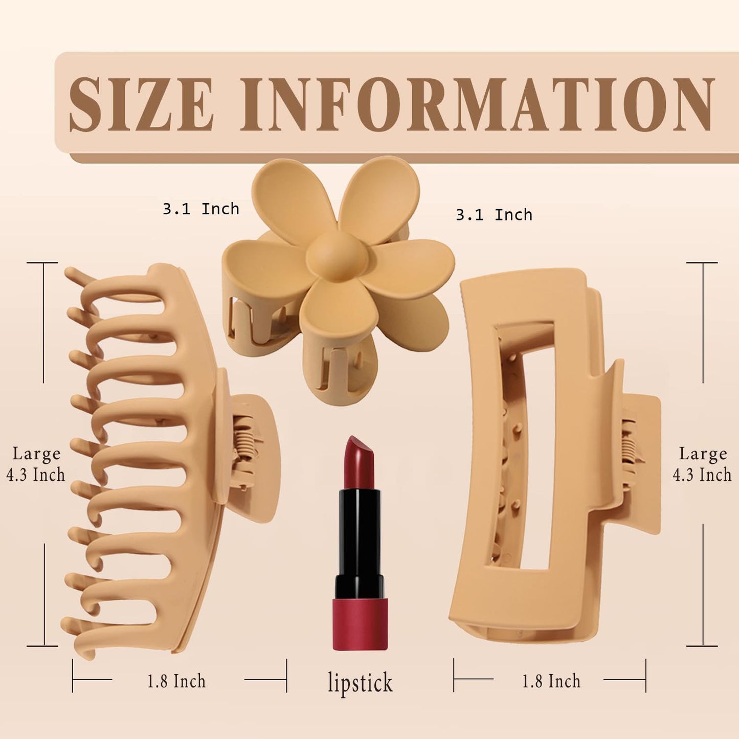 6 Pack Large Hair Clips, Strong Hold for Thick & Thin Hair, Multi-Color Claw Clips for Women & Girls