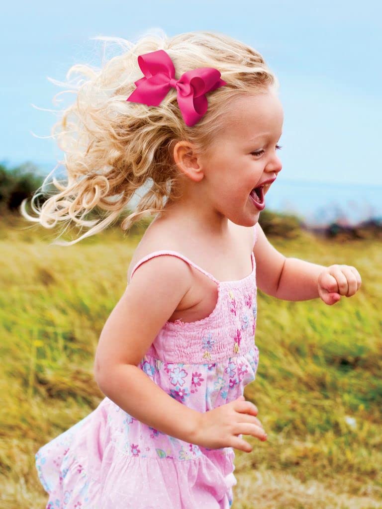 Wee Ones Girls' 6 Piece Set Solid Grosgrain Variety Pack on a WeeStay No-Slip Hair Clip, King, White, Light Pink, Pearl, Hot Pink, Shocking Pink