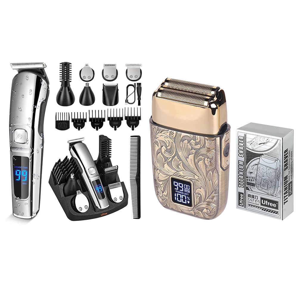Ufree Beard Trimmer for Men, Electric Razor, Nose Hair Trimmer, Cordless Hair Clippers Shavers for Men, Gifts for Men