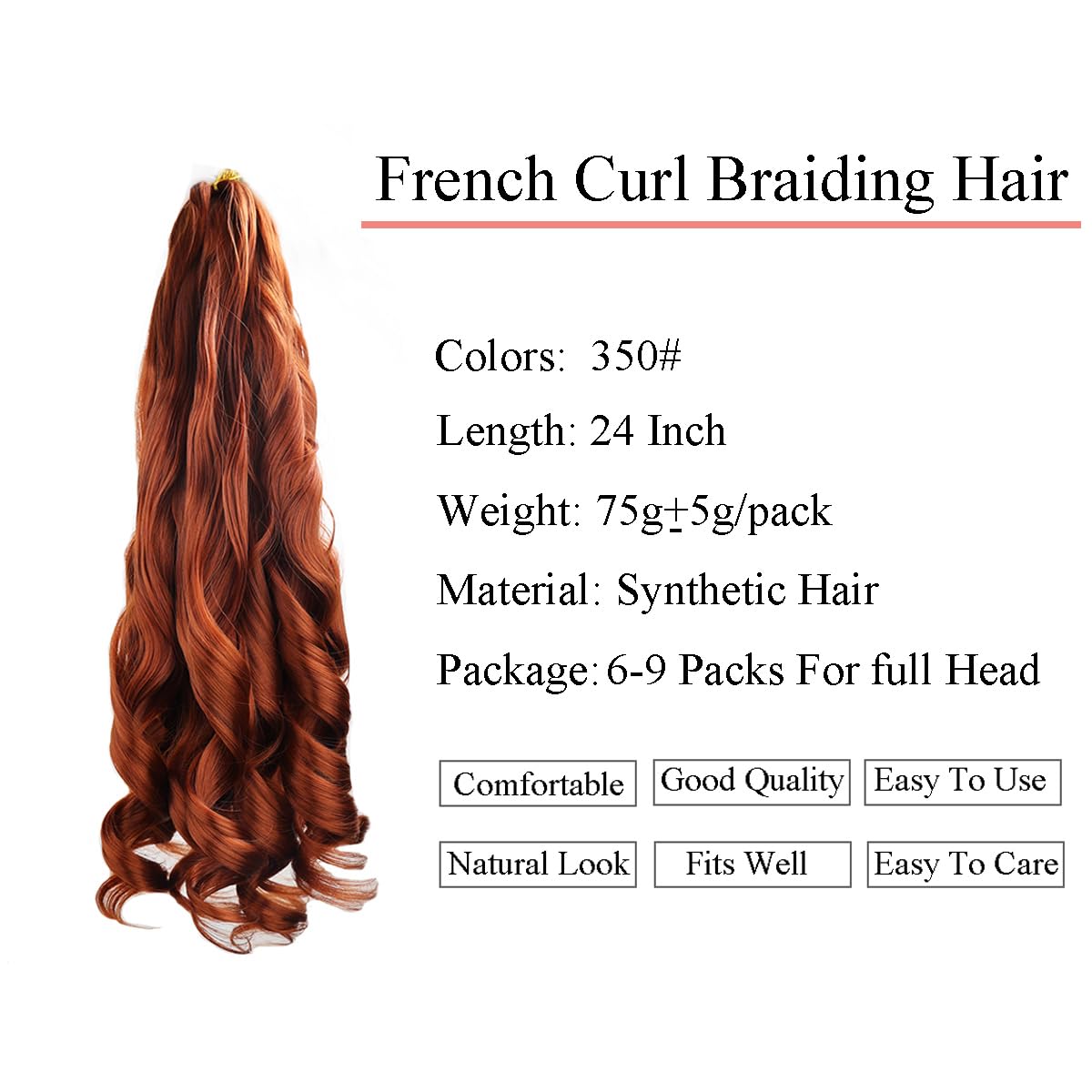 TRESKIIO 9 Packs 24 inch French Curl Braiding Hair Pre Stretched Wavy Synthetic Hair Extensions Premium french curly braiding hair expression pre stretched braids french curls crochet hair,350