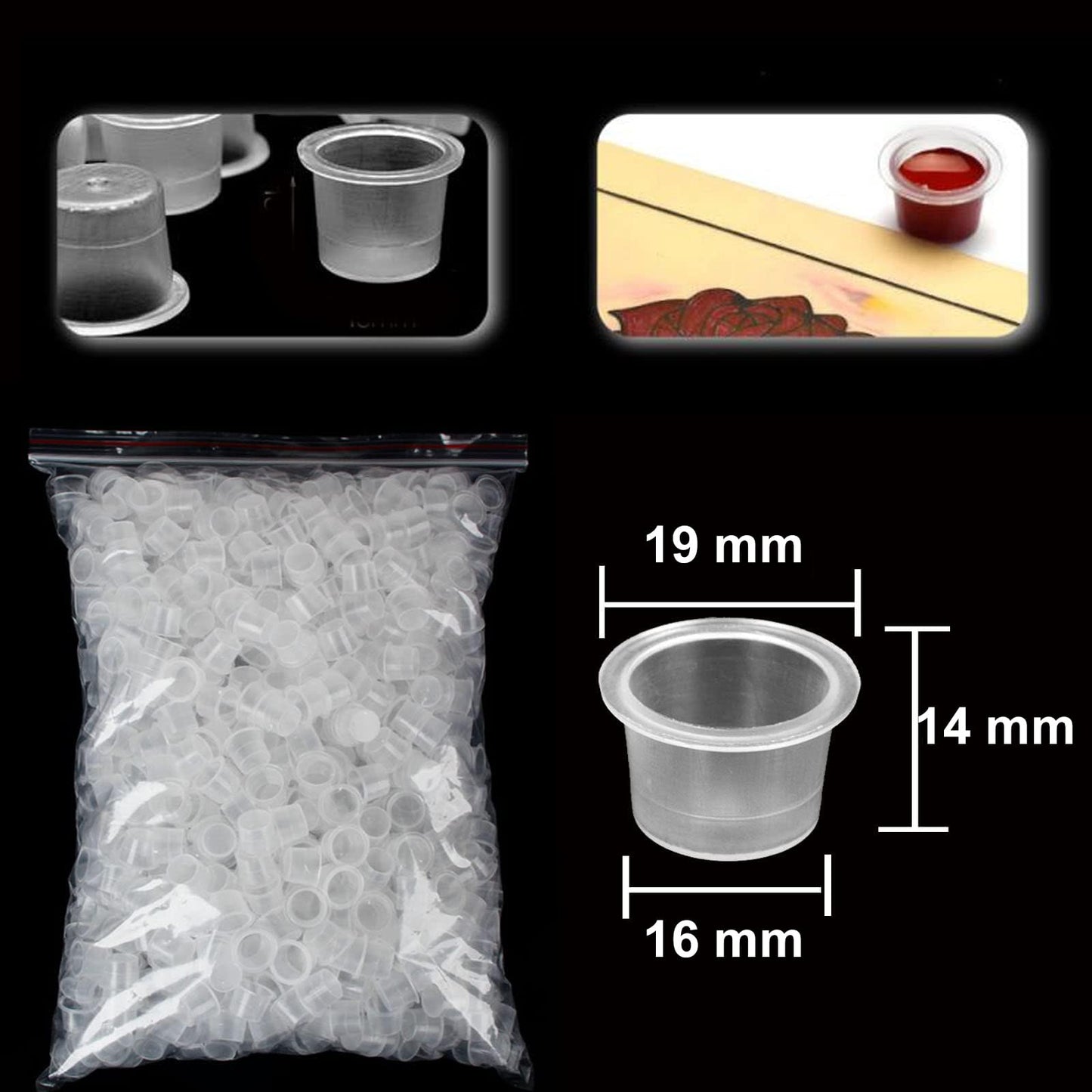 Urknall 1000PCS Large Size Tattoo Ink Cups Large Tattoo Caps 16MM Tattoo Ink Cups Pigment Cups Tattoo Plastic Cap for Tattoo Ink