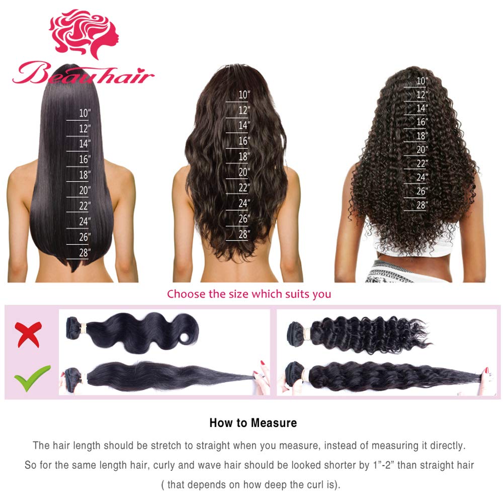 Beauhair Brazilian Hair Deep Wave 3 Bundles with Lace Closure Free Part Virgin Hair Unprocessed Natural Color Deep Wave Bundles with Closure (16 18 20+14, Natural Color)