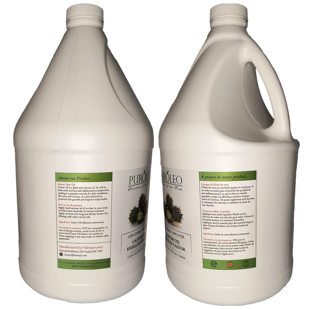 PUROLEO Castor Oil 128 Fl Oz/3784 ML (Made in Canada) Hair, Lash, Beard, Eyelashes & Eyebrow Oil Jamaican Black castor oil for thicker brow longer lashes, Make eyelash serum, hair serum for dry hair