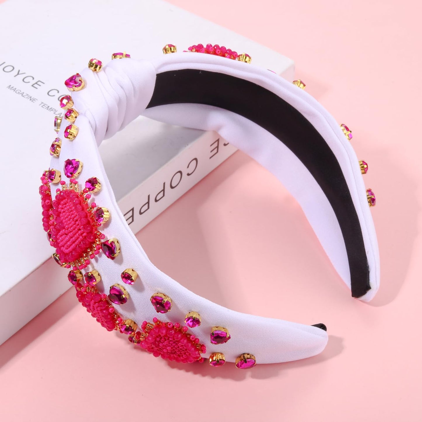 PHALIN Valentine's Day Headband for Women Beaded Heart Knotted Headband Embellished Crystal XOXO Headband Valentine's Day Hair Accessories Gifts (Style E)