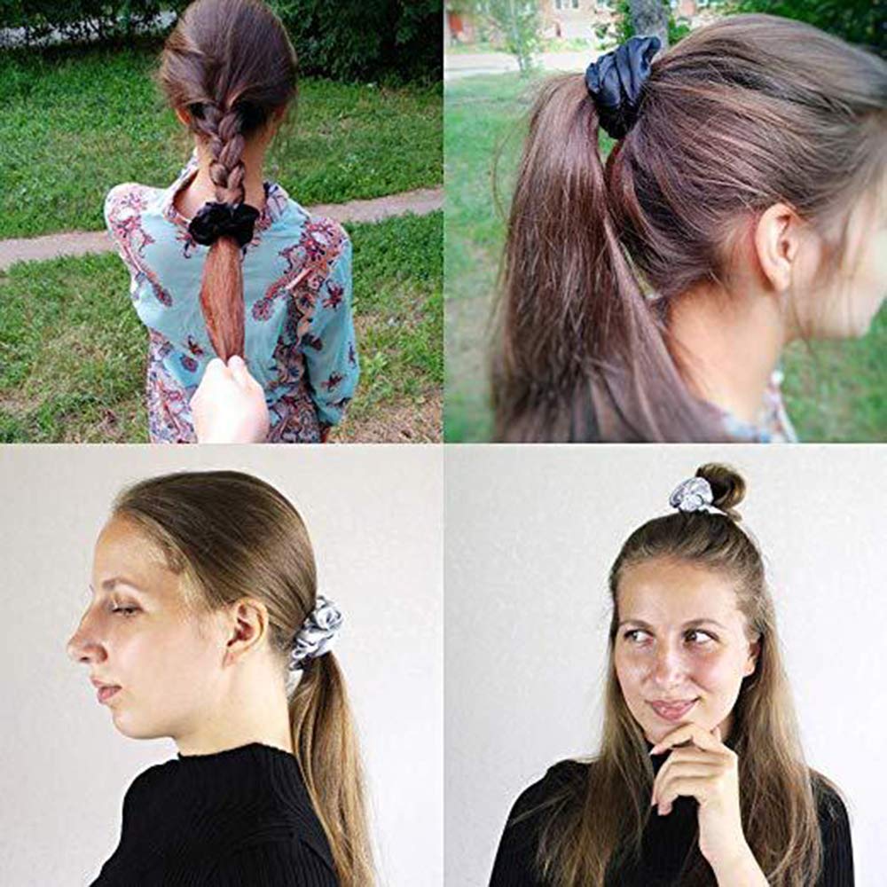 Real Natural Mulberry Silk Scrunchies Hair Elastics Hair Band Hair Ties Hair Holder for Women Girls (A-dark purple+dark red)