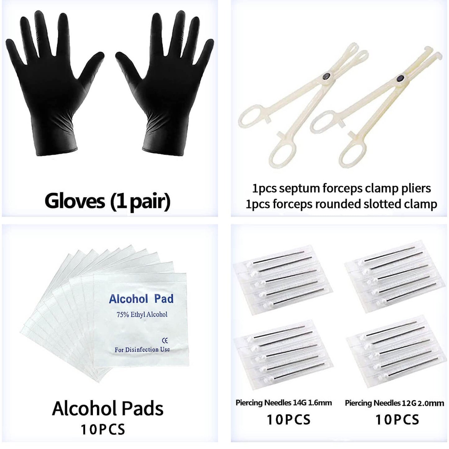 100PCS Piercing Kit 14G 16G Nose Septum Rings Jewelry for Belly Button Tongue Body Tools with 20PCS 12G Needle