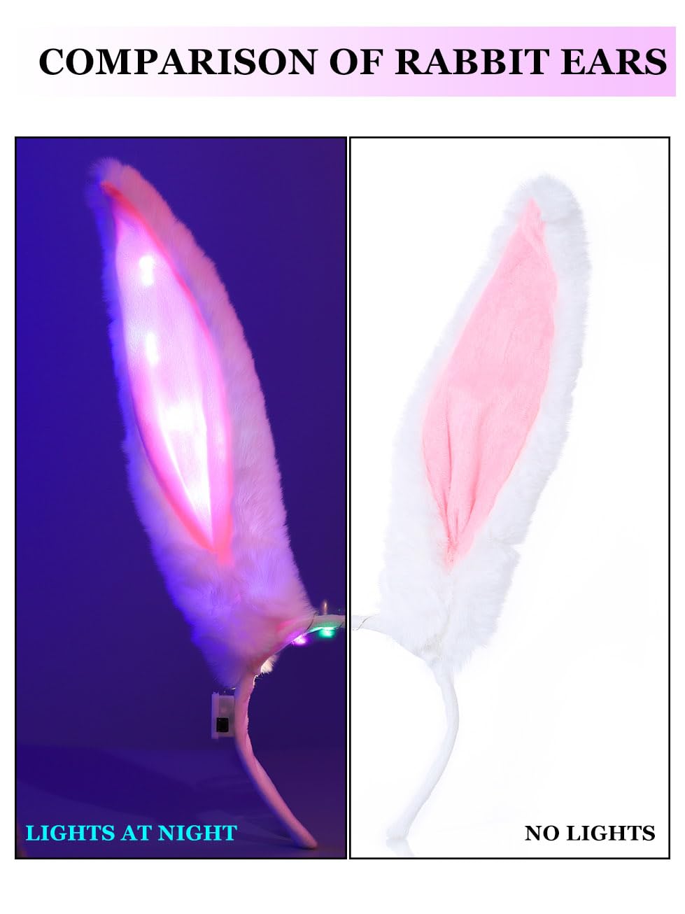 Uranian Light Up Bunny Ears Headbands White Rabbit Ears Hair Band Led Bunny Headband Flashing Furry Ears Headwear Cosplay Party Costume Hair Accessories for Women and Girls