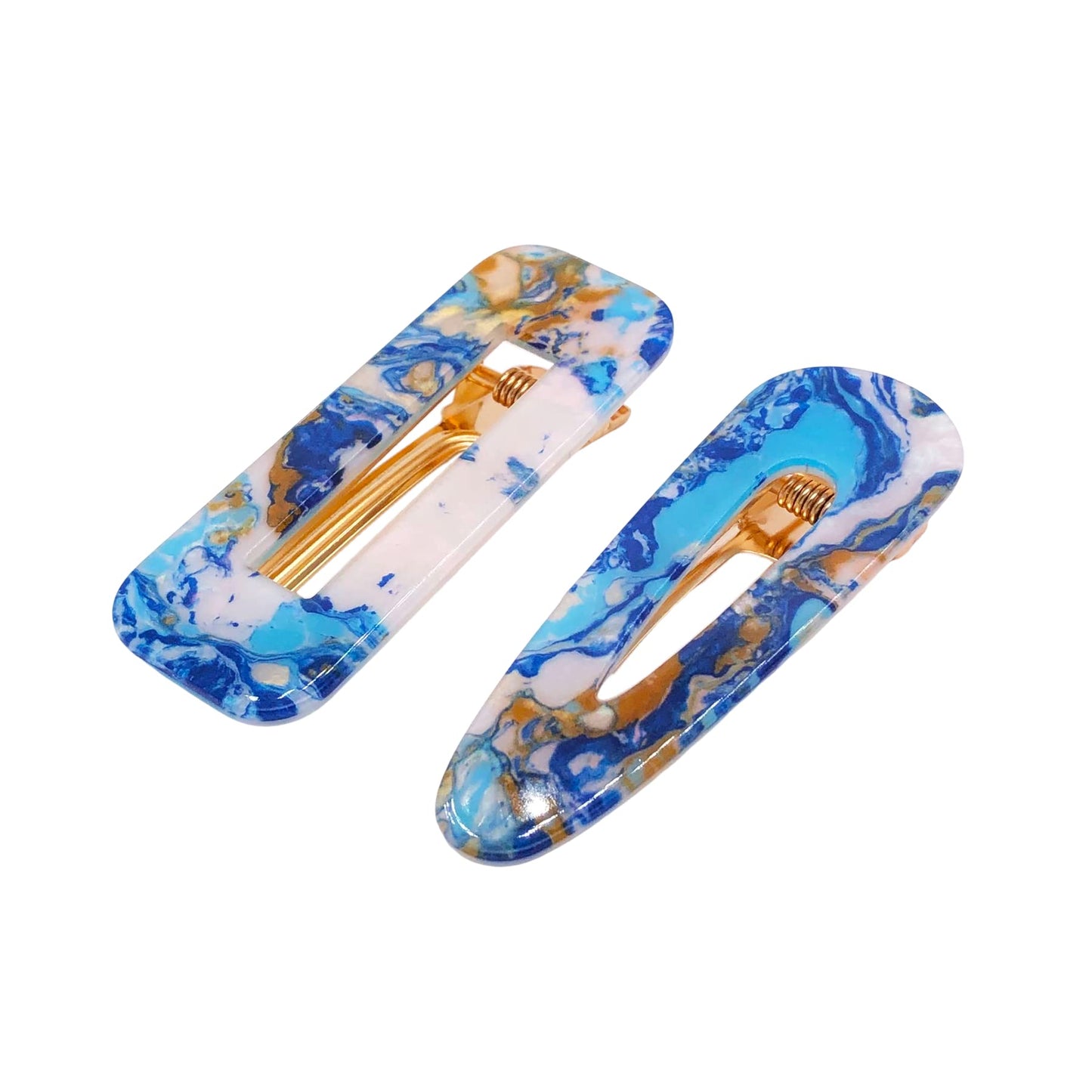 2PCS Fashion Hair Clips for Women Girls Acrylic Hairpins Duckbill Hair Accessories Hollow Map Dark Blue