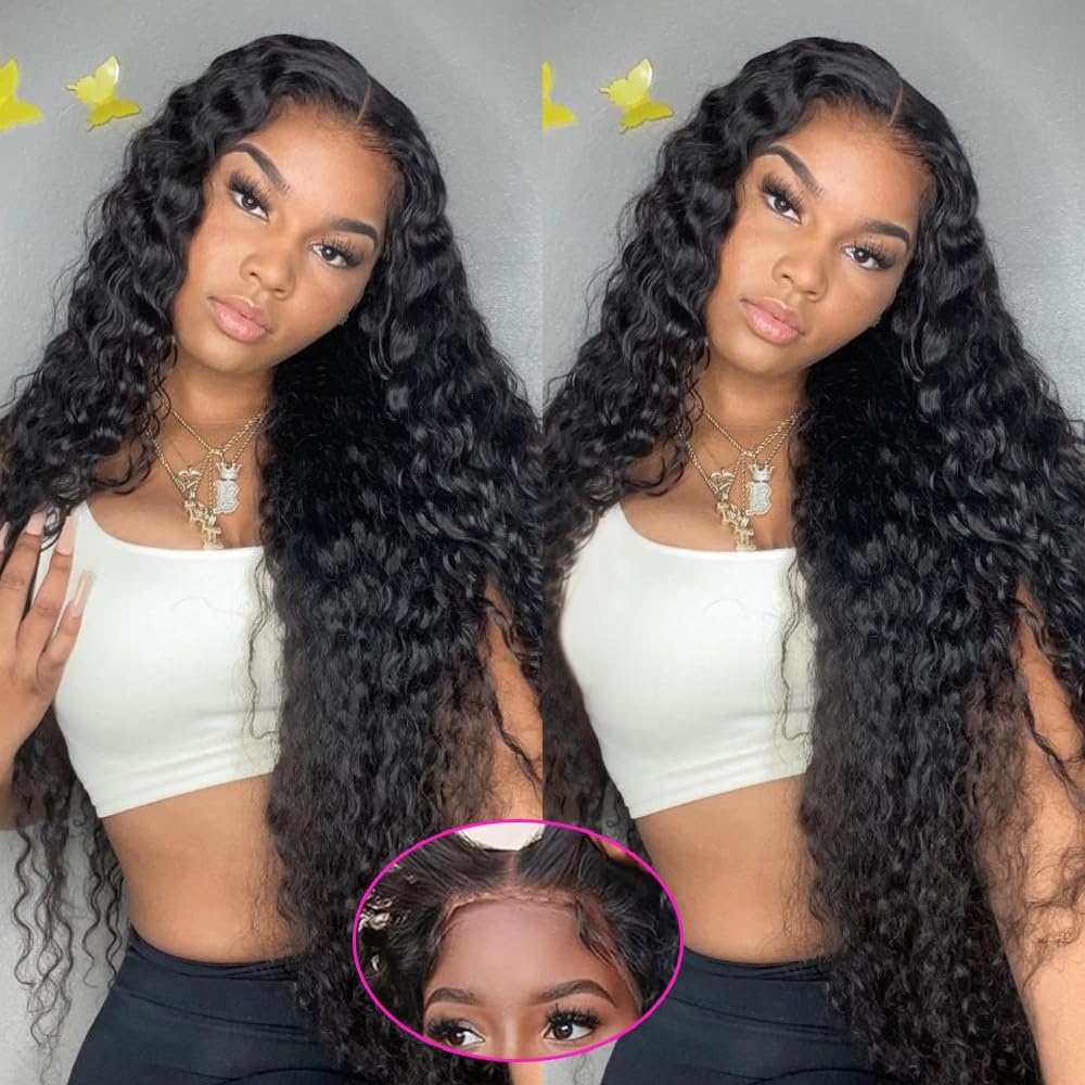 Wear and Go Glueless Wigs Human Hair Pre Plucked Pre Cut for Beginners Deep Wave Lace Front Wigs Human Hair for Women HD Lace Frontal Wigs 180% Density 13x4 Curly Lace Wig with Baby Hair 20inch