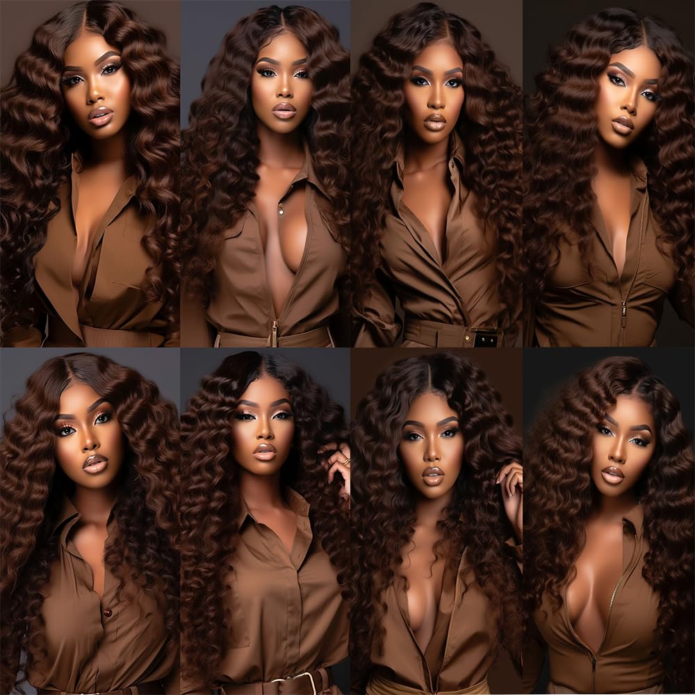 #4 Human Hair Loose Deep Wave Bundles Dark Brown Curly Weave Human Hair Bundles Double Weft Brazilian Remy Hair Extensions Wet and Wavy Bundles Silky Soft for Black Women(20 20 20 Inch 3 Bundles)