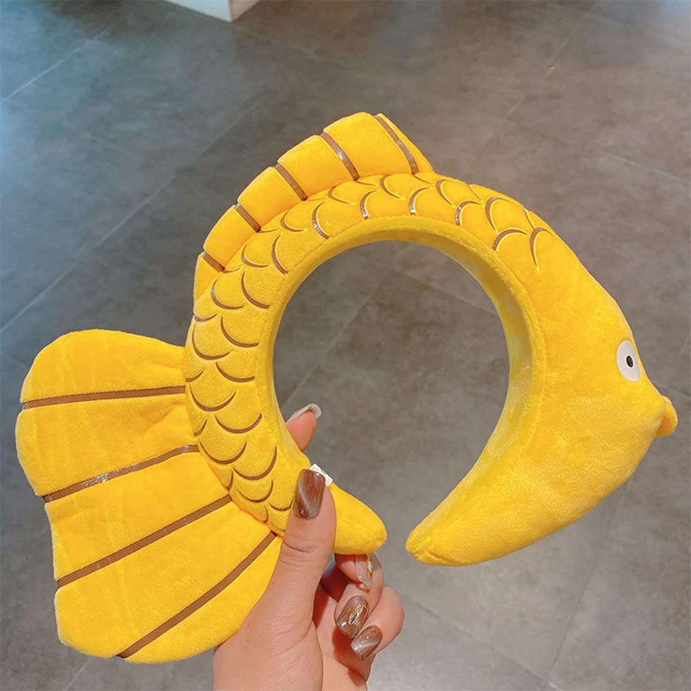 ZHOUMEIWENSP Funny Yellow Fish Stylish Plush Face Wash Makeup Elastic Hair Band Headband Party Hairband for Women (Yellow Fish)