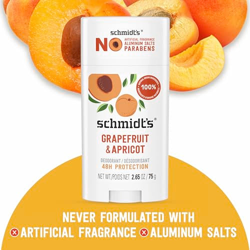 Schmidt's Aluminum-Free Vegan Deodorant Grapefruit & Apricot with 24-Hour Odor Protection, 2 Count for Women and Men, Natural Ingredients, Cruelty-Free 2.65 oz