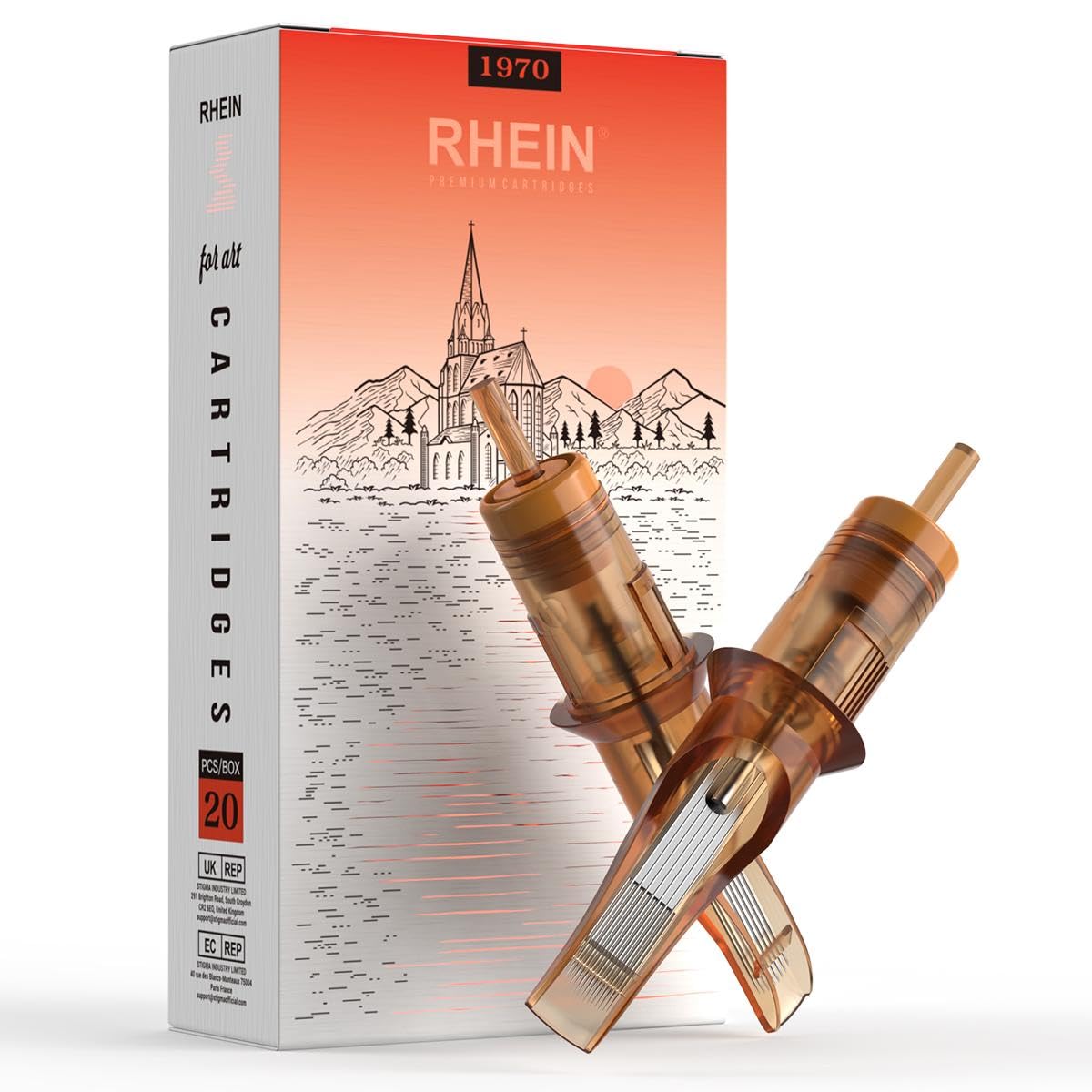 RHEIN Tattoo Cartridge Needles 20pcs 7RM #12 Standard 7 Round Magnum Needle Diameter 0.35mm, 3.5mm M-Taper for Tattoo Artists & Beginners Open Tips EN02-20-OF1207RM