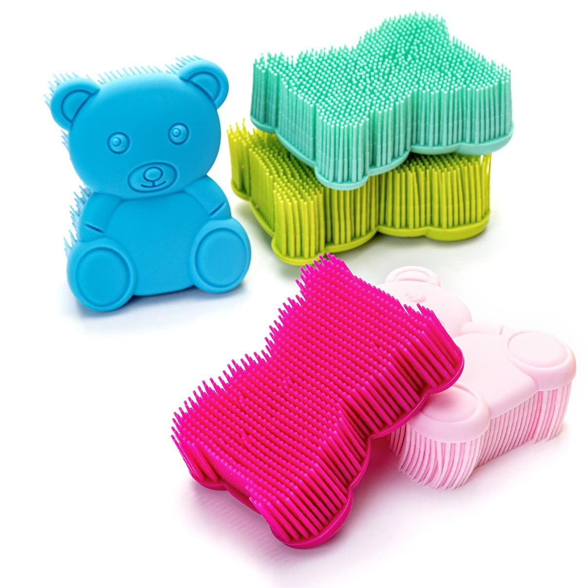 Premium Sensory Brush for Kids or Autism,Soft Silicone Body Scrubber,2 in 1 Sensory Room Occupational Therapy Sensory Brushes,Silicone Loofah,Pet Shower Brush Bath Brush Shampoo Brush(bear-deep pink)