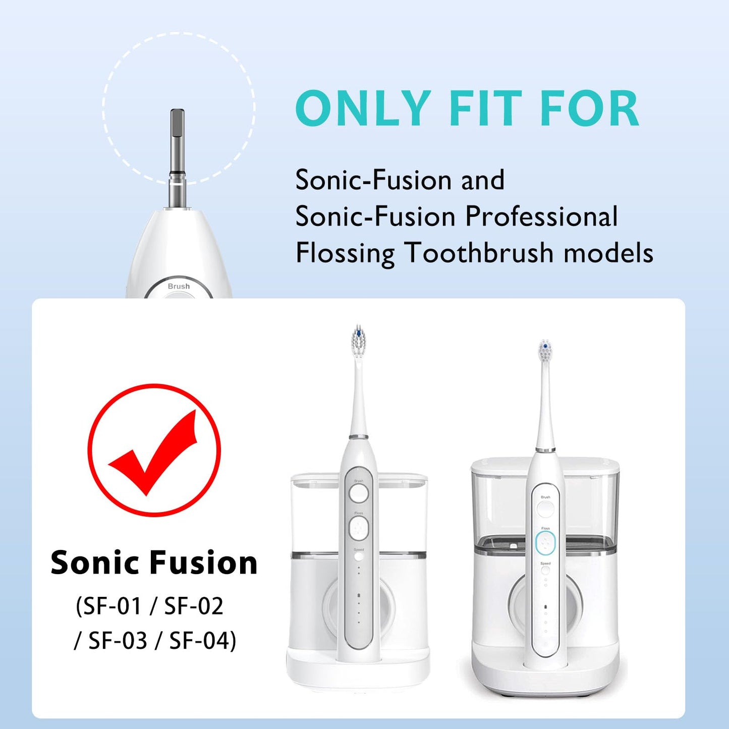 Replacement Brush Heads for Waterpick Sonic Fusion 2.0 Flossing Toothbrush with Cover, Compact, 3 Count White, Hard Bristles