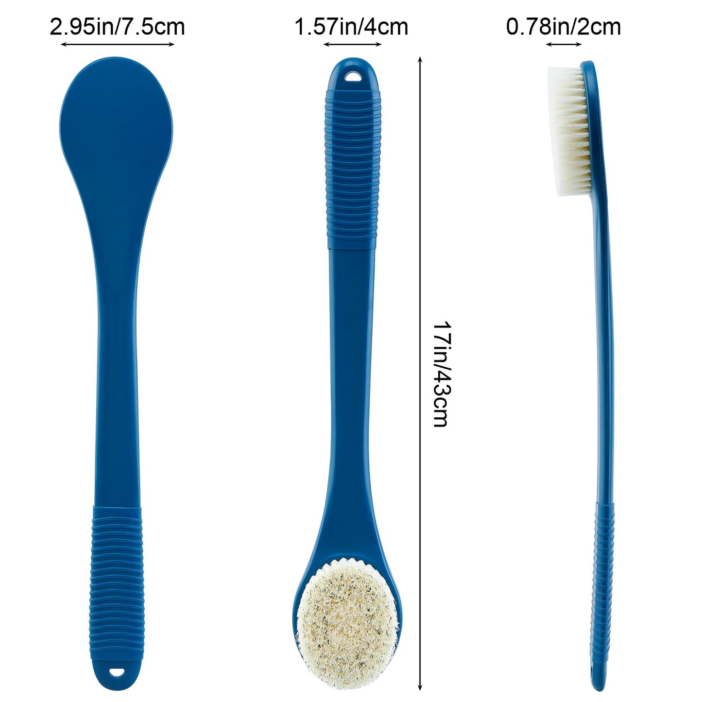 Back Scrubber for Shower, Shower Body Brush for Cleaning with Long Handle for Showering, 17 Inch Back Washer Exfoliator for Shower Men Women with Non-Slip Handle, Adhesive Hook (Celadon Green)