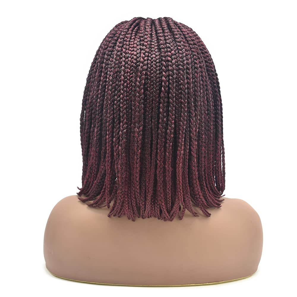 3”X3.8" Realistic Hand Tied Lace Front Box Braids Glueless Wig for Women Premium Quality Synthetic Lightweight Twist BOB Braided Wigs with Baby Hair Blonde Color (#1B/99JT Black Mix Wine Red)