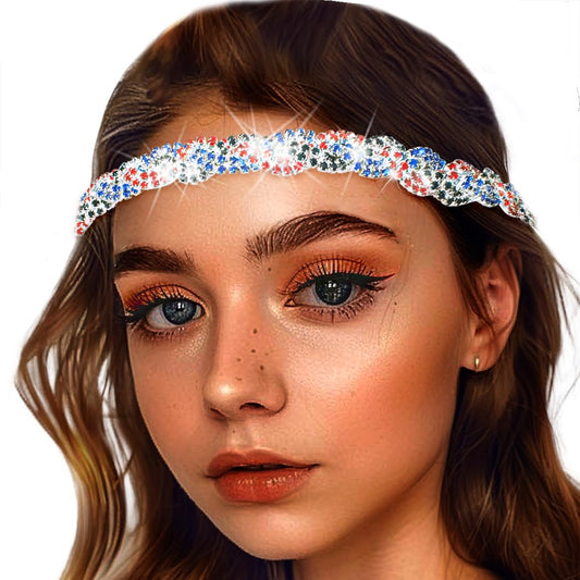 Zeelina Rhinestone Elastic Headband Crystal Head Chain Sparkly Headpieces for Women (Colorful3, Standard)