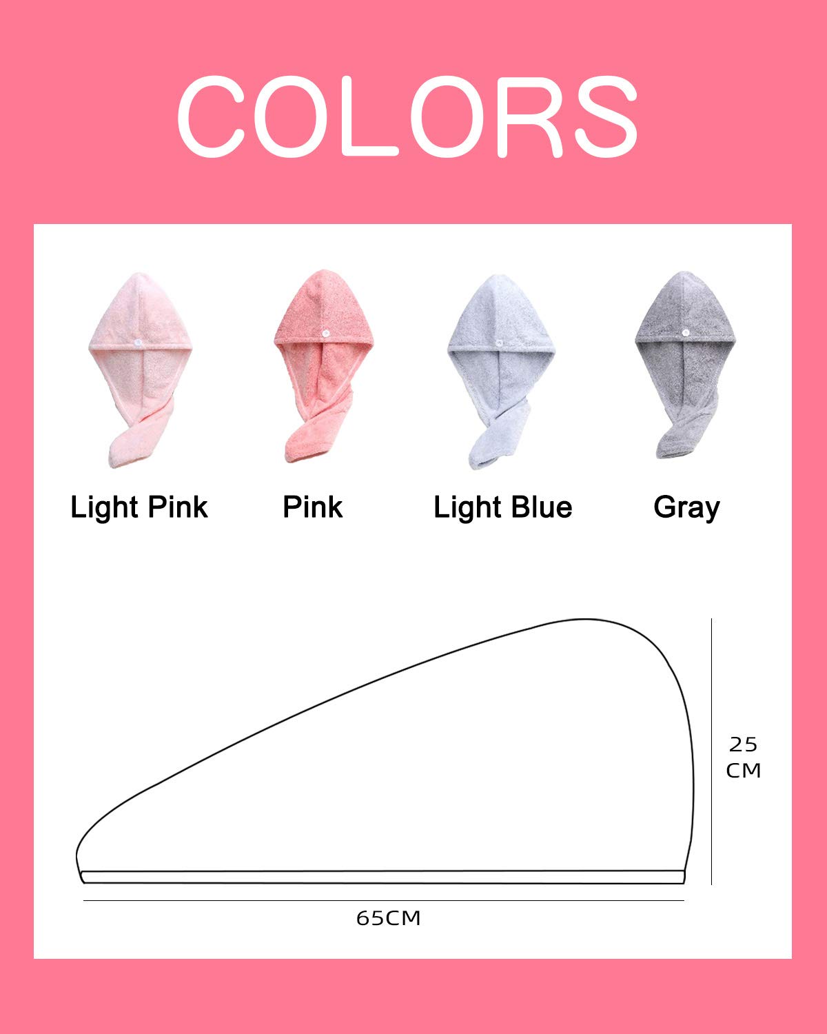 Bath Pre Dry Hair Towel 4-Piece Set Quick Dry Extra Absorbent Lightweight Turban with Button Hair Drying Wrap Bathroom Girl Friend Family Mom Gift