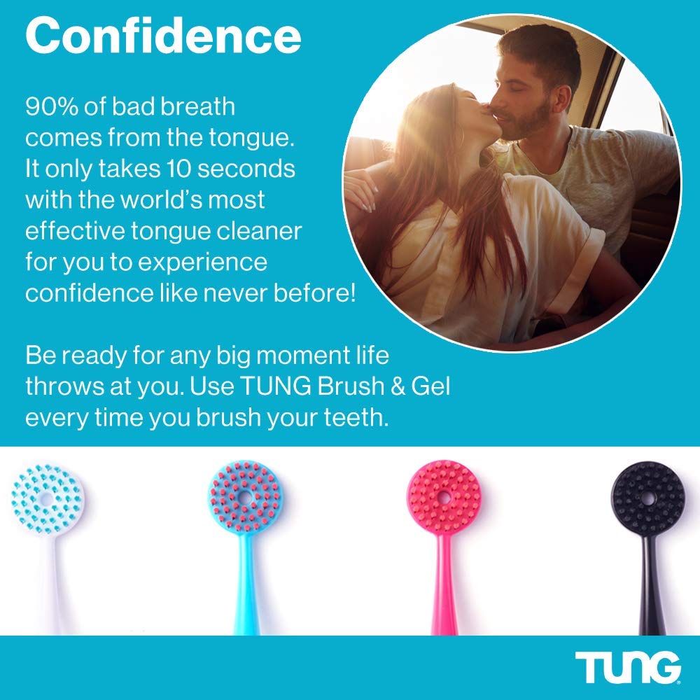 Tung Tongue Brush & Gel Kit | Tongue Cleaner for Adults | Tongue Scraper to Fight Bad Breath and Halitosis | Mouth Odor Eliminator | Fresh Mint | Made in America (Set of 1)