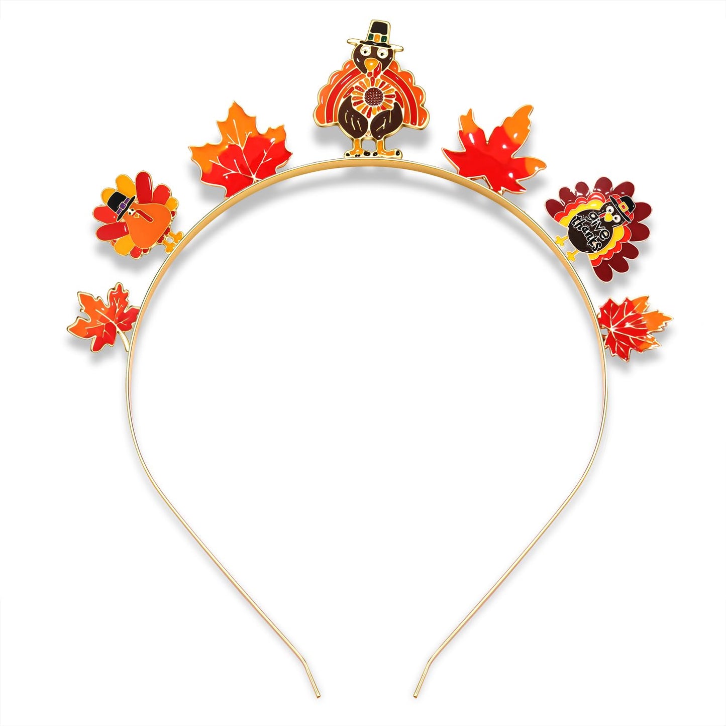 NVENF Thanksgiving Headband Autumn Fall Hairbands for Women Rhinestone Letter ‘GIVE THANKS’ ‘HAPPY FALL’ Gold Hair Hoop Thanksgiving Party Favors Hair Accessory Gifts (Turkey+Maple Leaf)