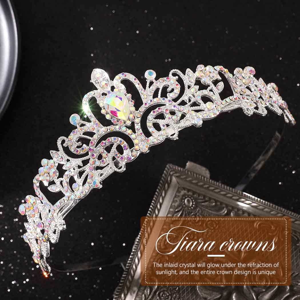 YeanSilver Crystal Tiara Crowns Bridal Queen Crown with Comb Rhinestone Princess Crowns Costume Hair Accessories for Women and Girls (Silver AB)