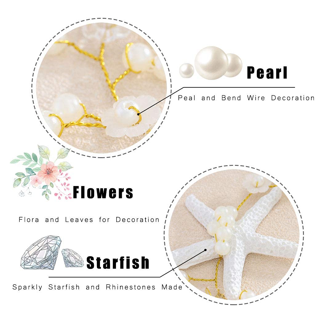 Unicra Starfish Bride Wedding Hair Vine Pearl Bridal Headband Headpiece Beach Wedding Hair Accessories for Women and Girls (Gold)