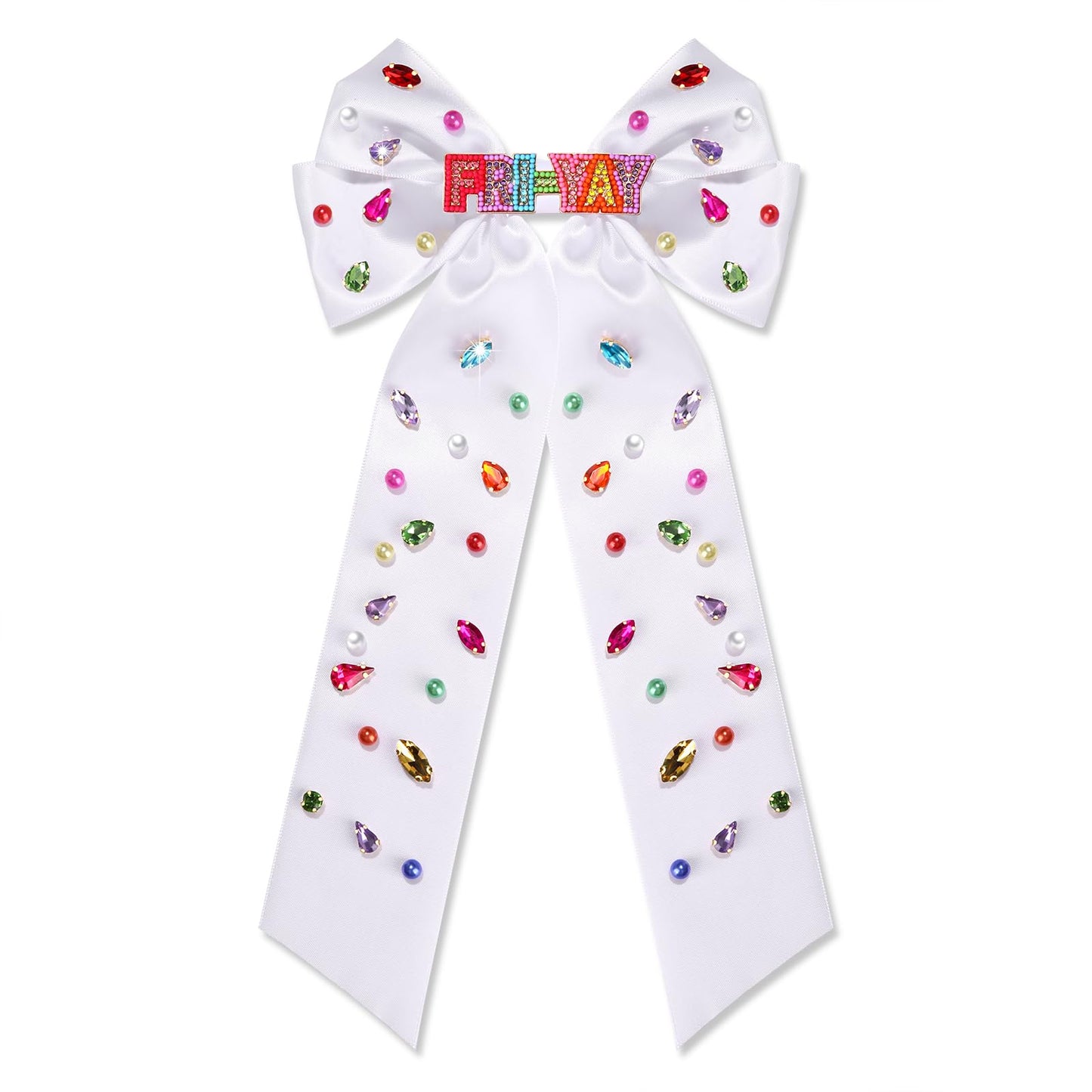 Teacher Hair Bows for Women Teacher Accessories Back To School Pencil FRI-YAY Hair Bow Clips Rhinestone Jeweled Teacher Hair Ribbons Barrettes Back To School Outfits Teacher Appreciation Gifts