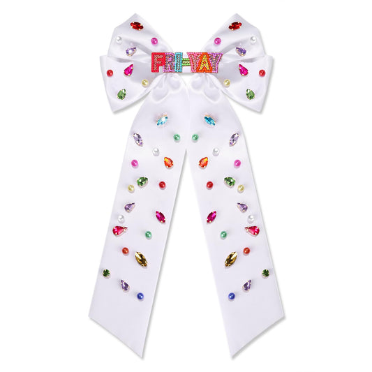 Teacher Hair Bows for Women Teacher Accessories Back To School Pencil FRI-YAY Hair Bow Clips Rhinestone Jeweled Teacher Hair Ribbons Barrettes Back To School Outfits Teacher Appreciation Gifts