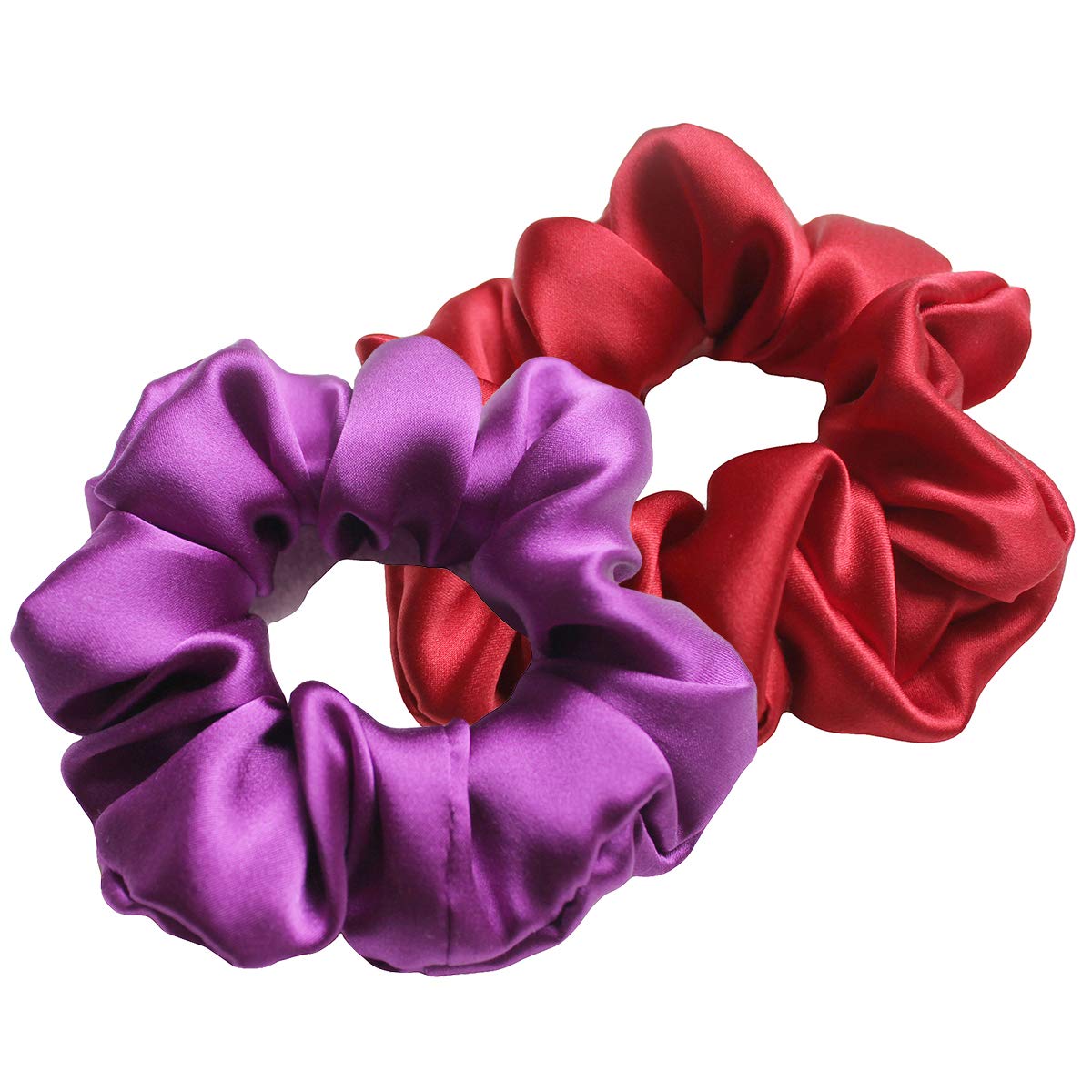 Real Natural Mulberry Silk Scrunchies Hair Elastics Hair Band Hair Ties Hair Holder for Women Girls (A-dark purple+dark red)