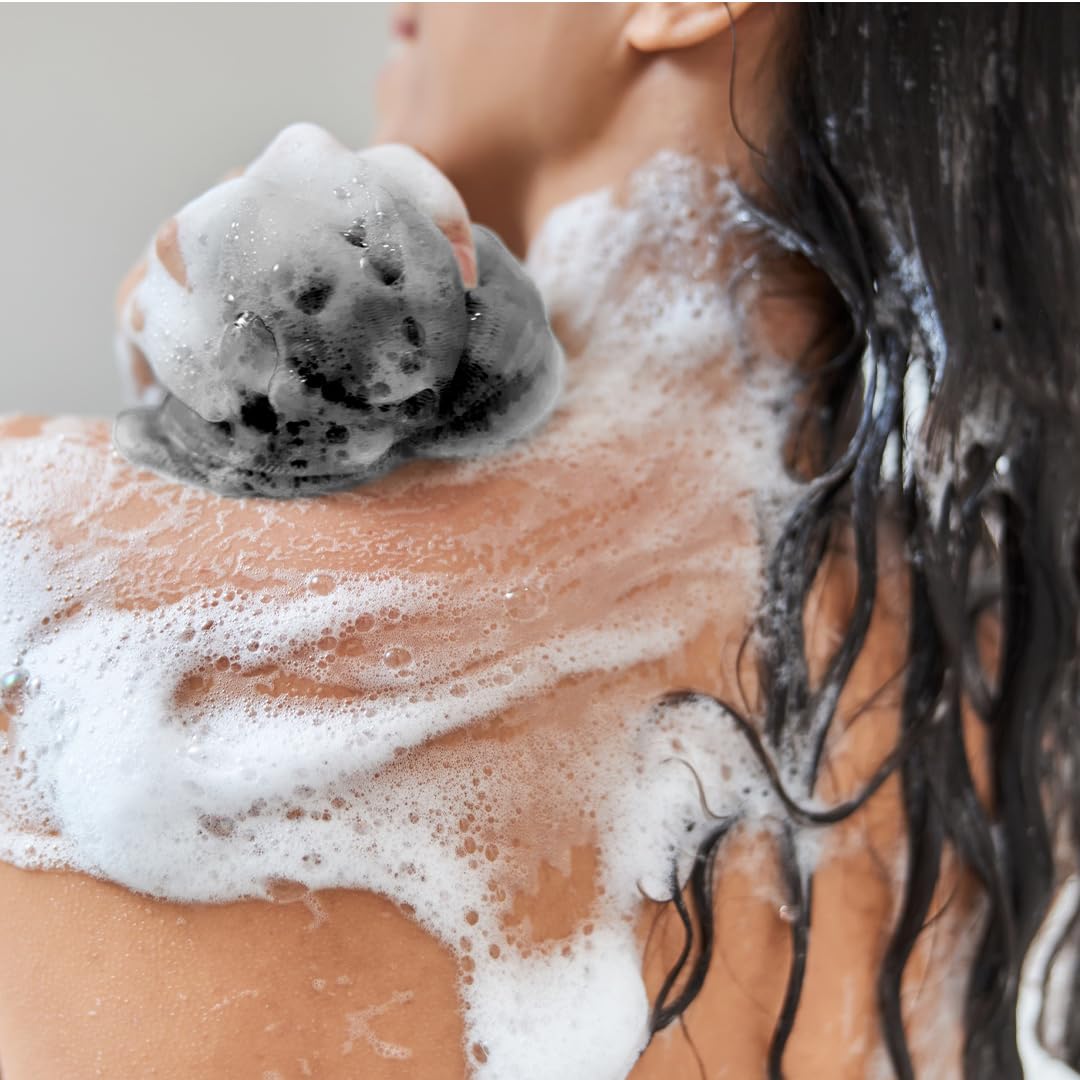 Black Loofah Bath Shower Sponges I (4-Pack) Body Scrubbers for Use In Shower I Bath Sponges for Shower Scrubber for Body I Loofah Exfoliating Body Scrubber Shower Accessories I Body Wash Loofah Sponge