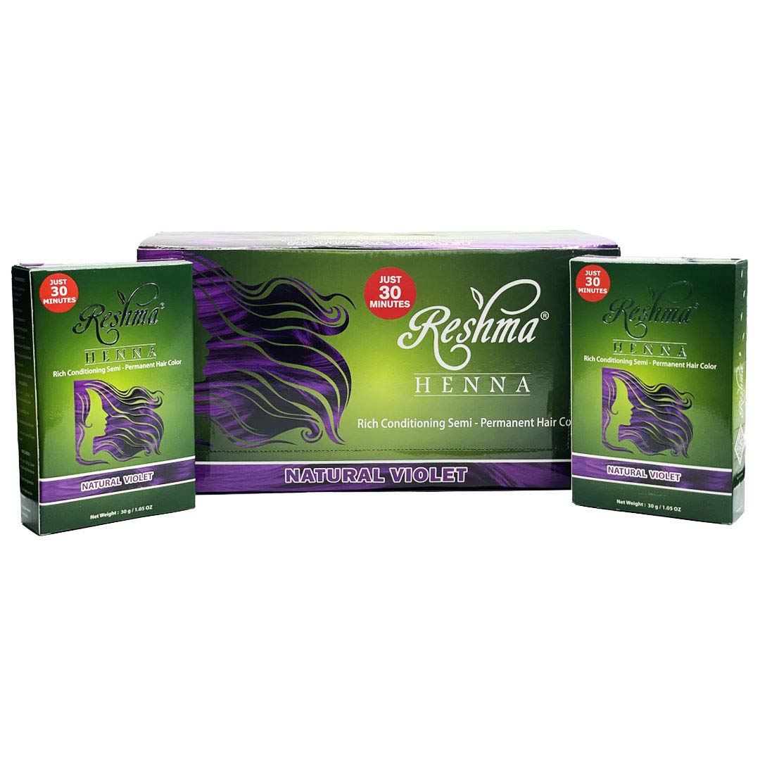 Reshma Beauty 30 Minute Henna Hair Color | Infused with Natural Herbs, For Soft Shiny Hair | Henna Hair Color/Dye, 100% Gray Coverage | Semi Permanent | Ayurveda Hair Products (Violet, Pack Of 12)