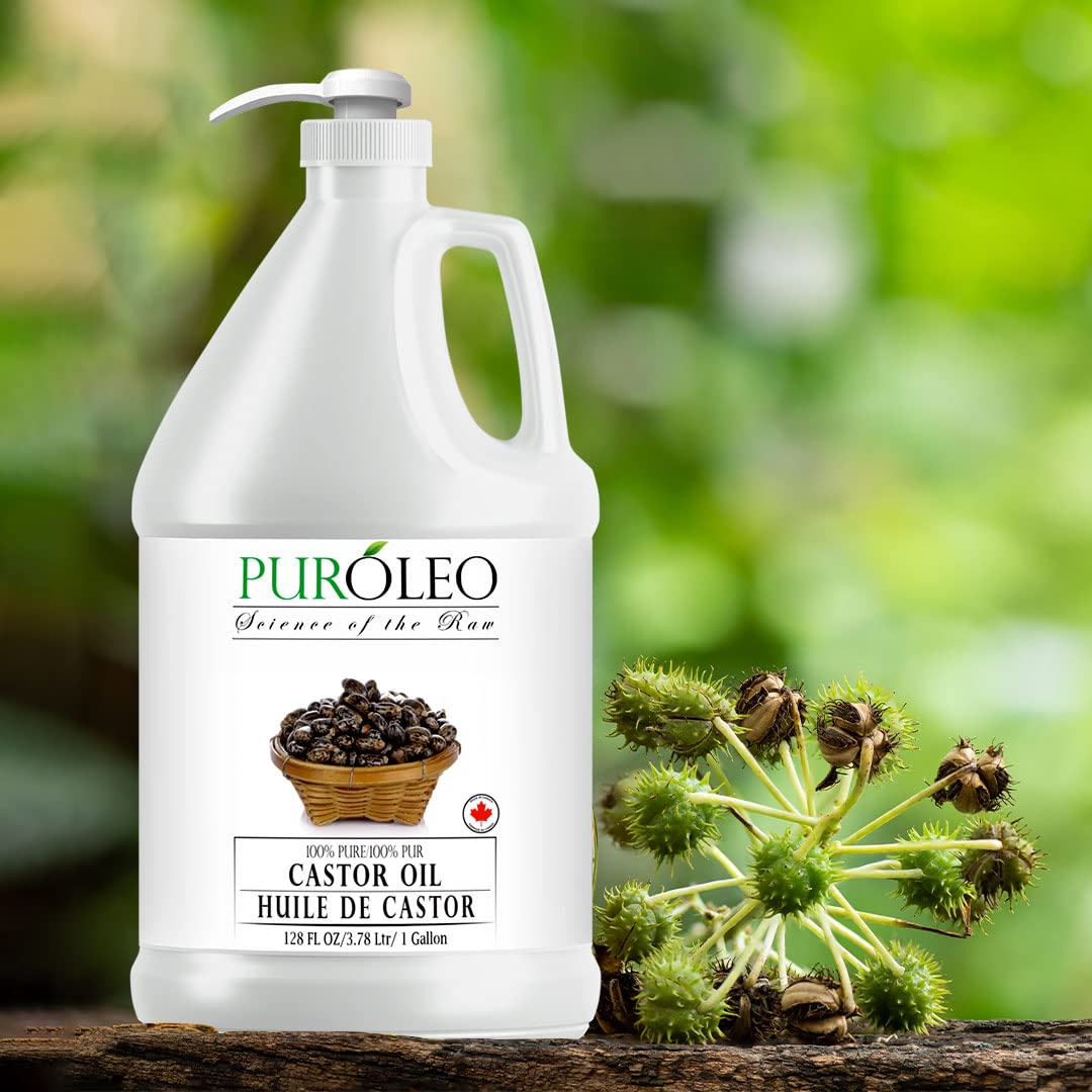 PUROLEO Castor Oil 128 Fl Oz/3784 ML (Made in Canada) Hair, Lash, Beard, Eyelashes & Eyebrow Oil Jamaican Black castor oil for thicker brow longer lashes, Make eyelash serum, hair serum for dry hair