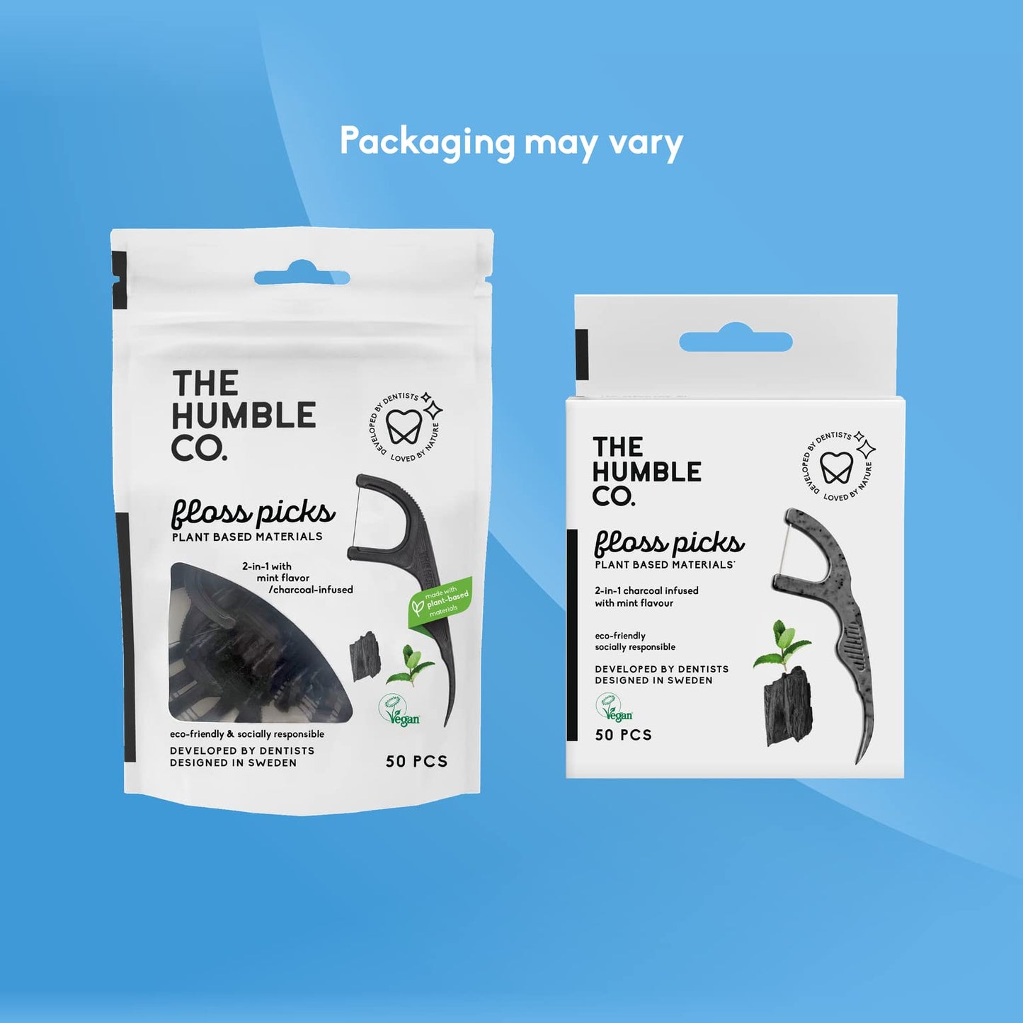 The Humble Co. Floss Picks (200 Count) – Plant Based Dental Floss Picks for Superior Oral Care, Dental Hygiene, and Gum Health, Cruelty Free Tooth Floss Picks (Charcoal, Single Thread)