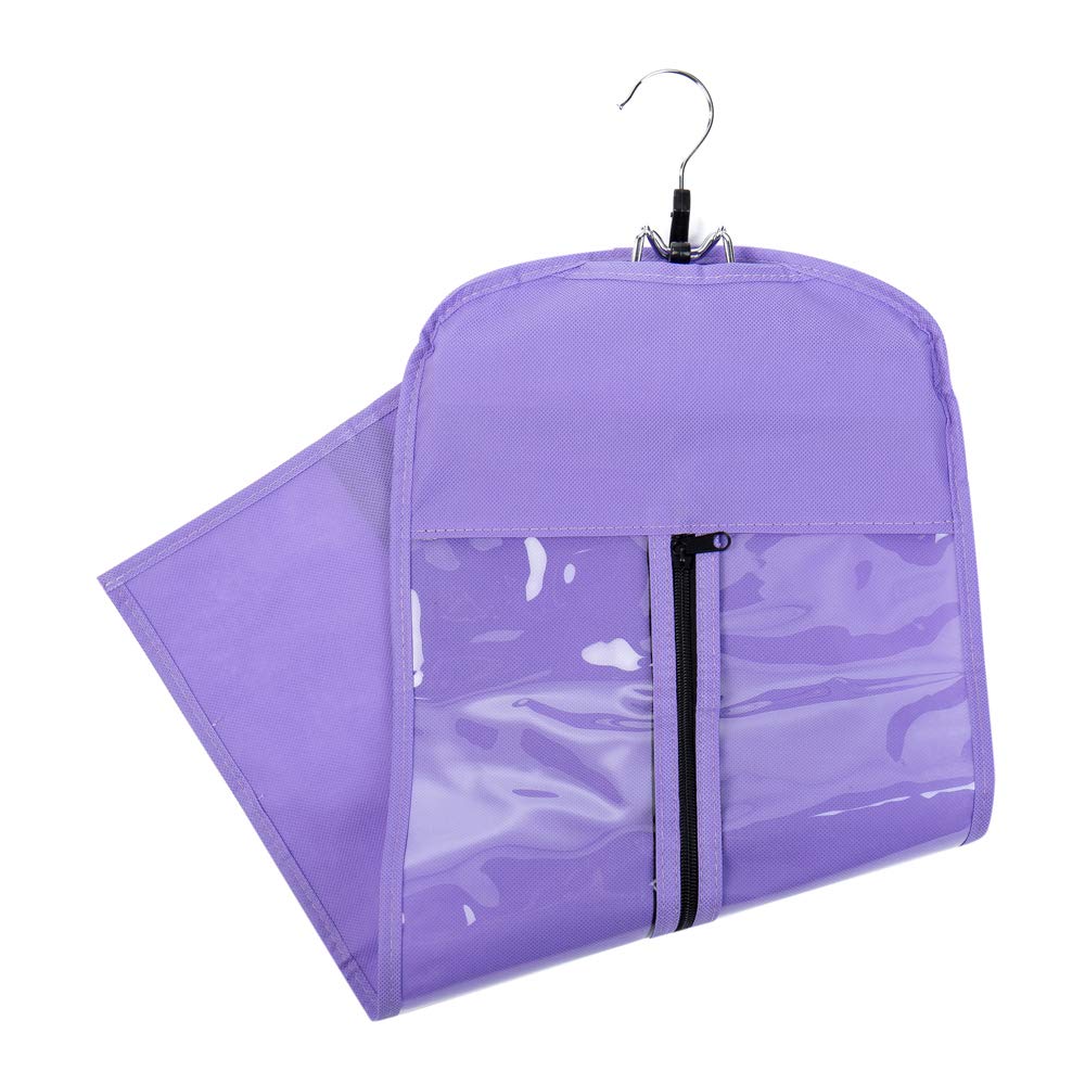 Portable Hair Extensions Carrier Non-woven Dust-proof Storage Case with Wooden Hanger for Human Hair Extensions(Purple)
